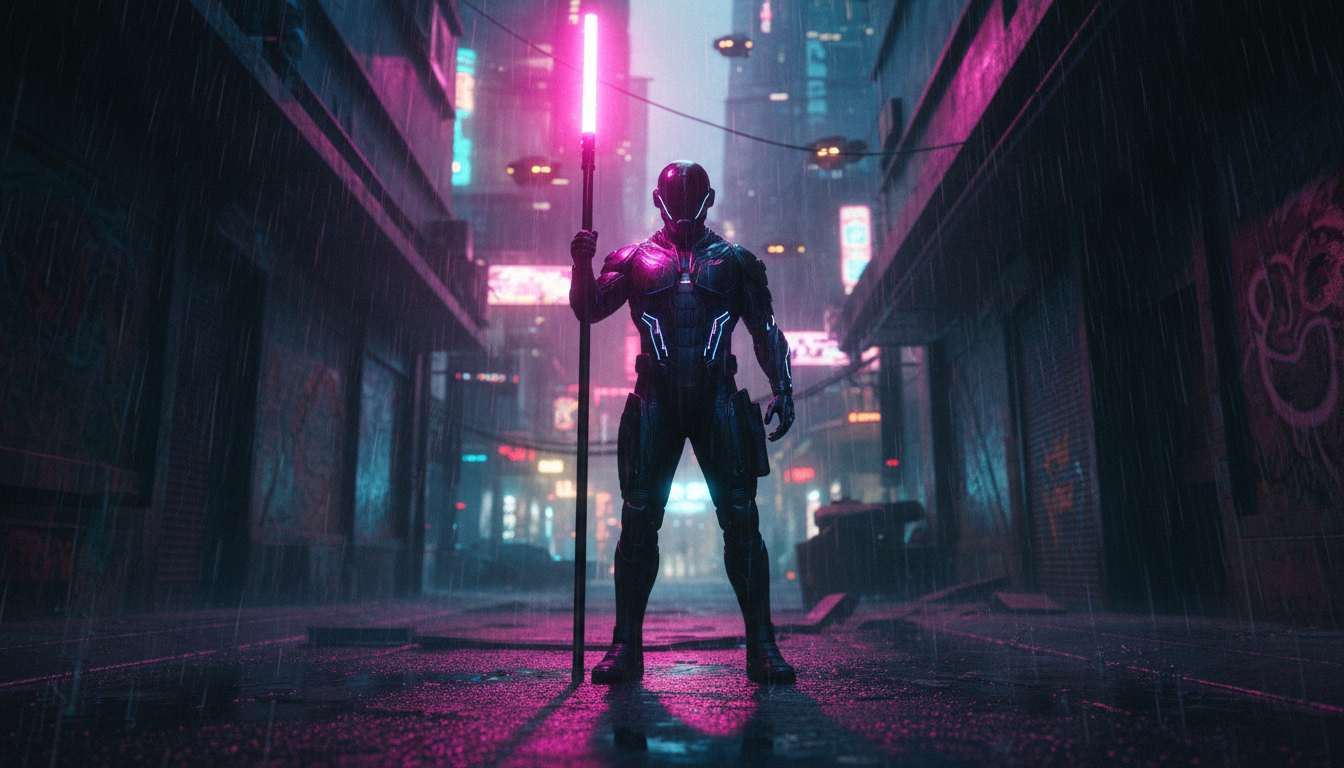 Cyber-Warriors Carrying the Neon Torch