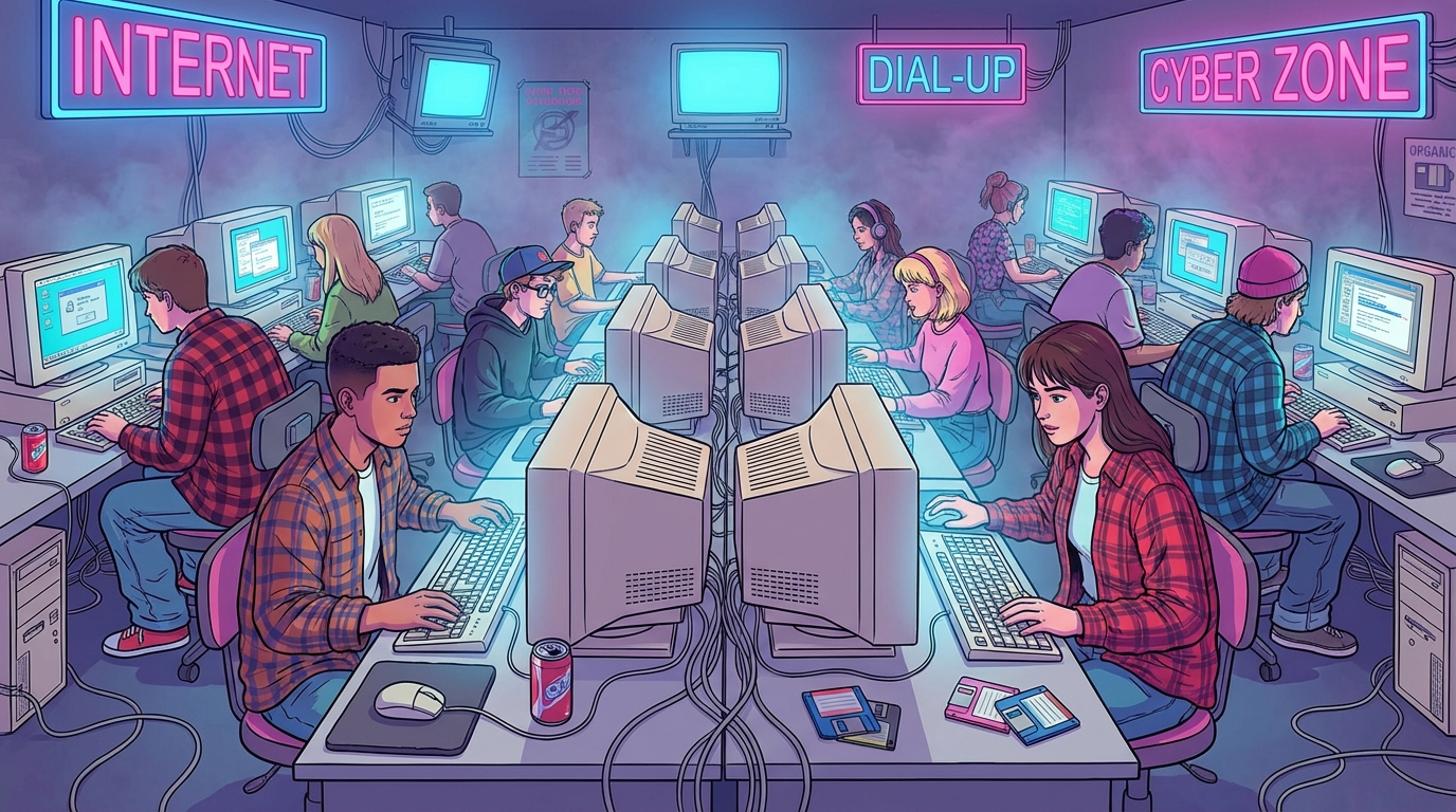 Neon Glow And Dial Up Tones The Retro Magic Of 1990s Internet Cafes Featured Image