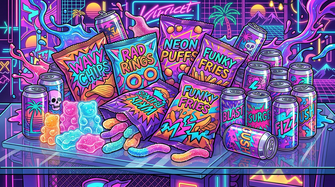 the neon glow of retro trappy snacks 1775556110228