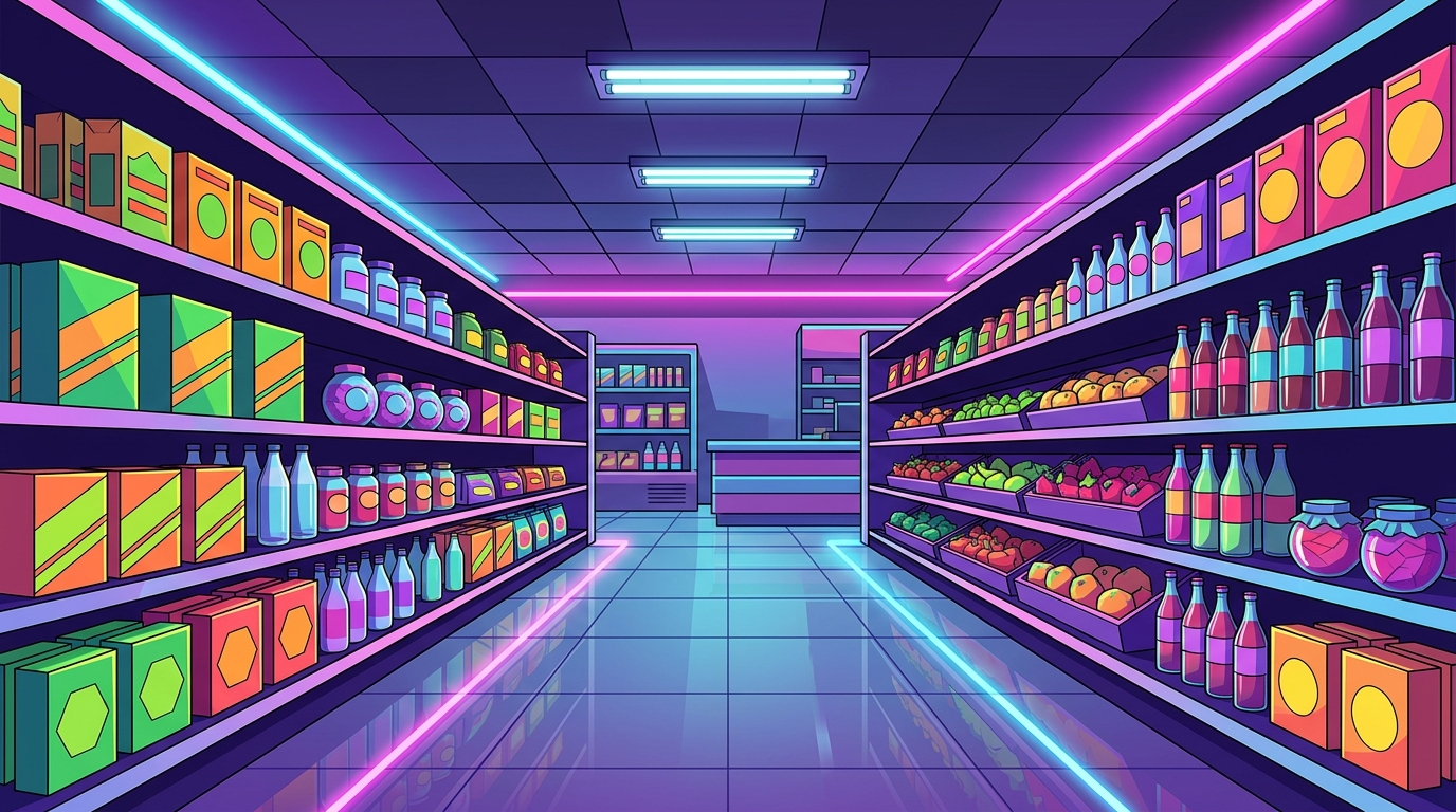 Step Into The Neon Glow Of Retro Grocery Store Aesthetics Featured Image
